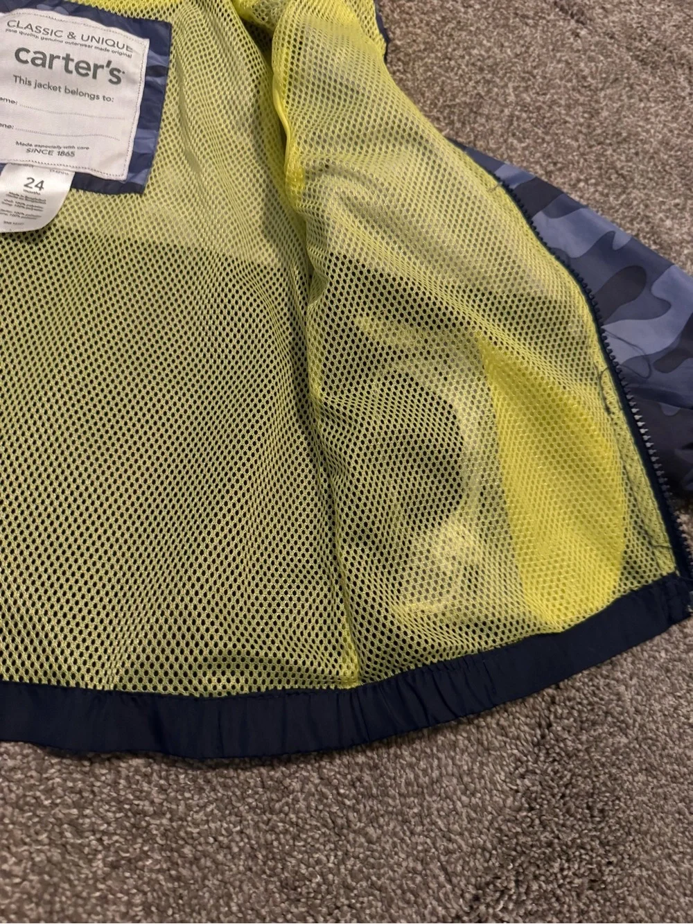 Carter’s Boys Camo Hooded Windbreaker Jacket 24 months 24m Navy Blue Camouflage